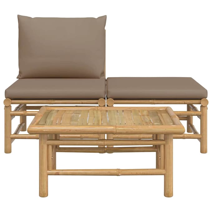 vidaXL - 3-delige - Loungeset - met - kussens - bamboe - taupe