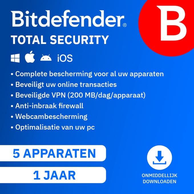 Bitdefender Total Security - 12 maanden/5 apparaten - Nederlands