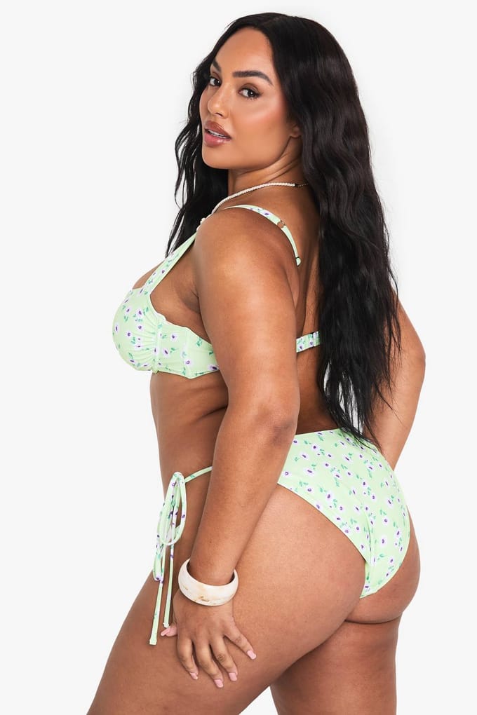 boohoo Dames Plus Floral Onderbeugelde Balkon Bikini Top | Geel | Maat: 54