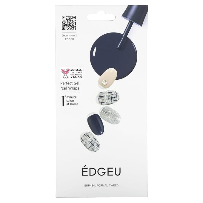 Edgeu, enveloppe d'ongle en gel parfait, ENP 434 tweed formel, ensemble de 23 pièces white