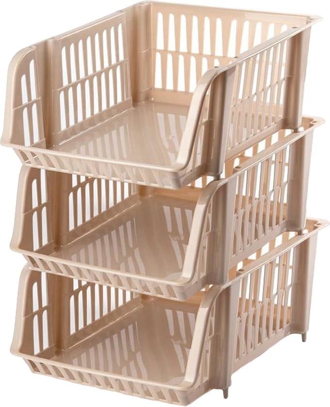 Plasticforte Stapelbare opbergmand - 3x - Beige - 16L - kunststof - 38 x 28 x 15 cm