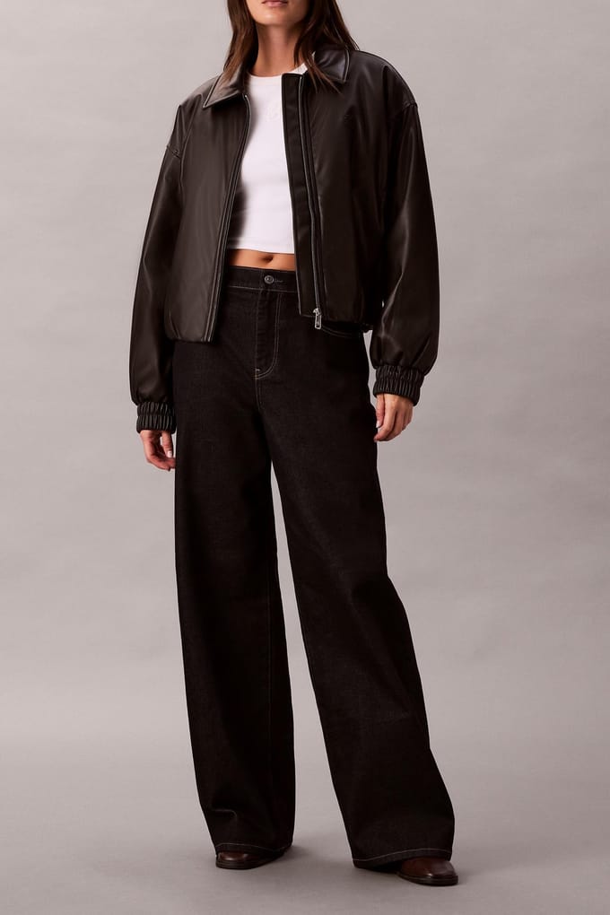 Calvin Klein Faux Leather Jacket Black Maat: M | Leren Jassen Outlet | Dames | Zwart