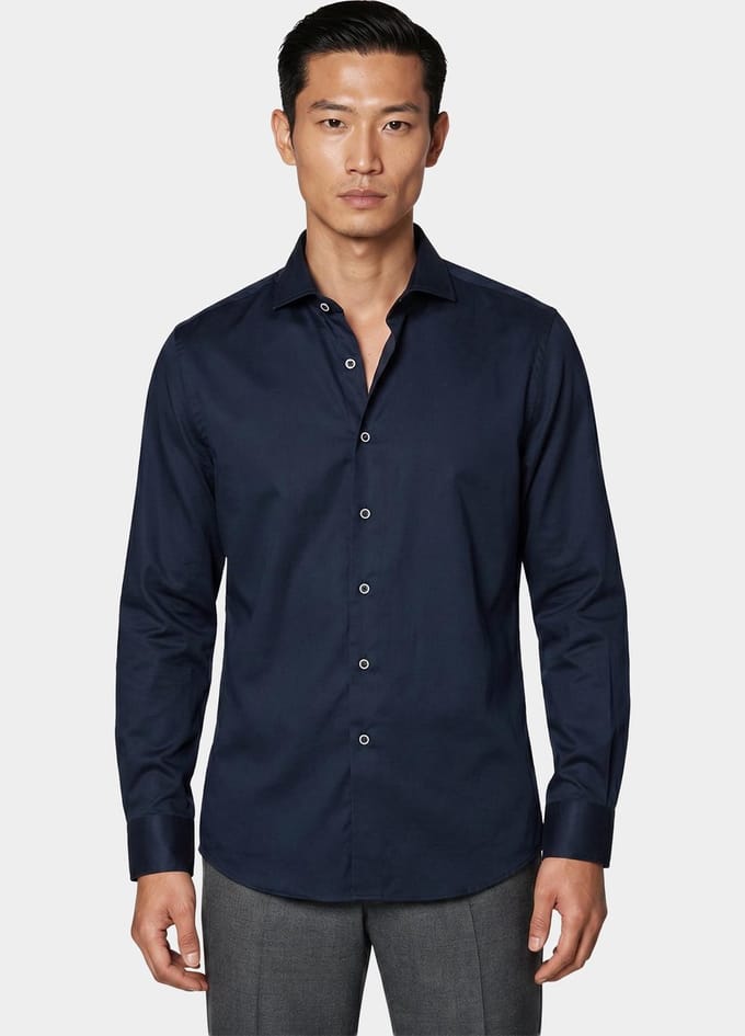 R2 Overhemd Twill Donkerblauw (navy) - Maat 38 - Heren - Overhemden Formeel