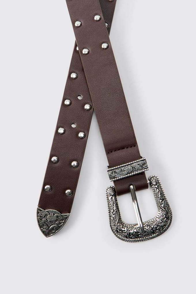 PU Western Buckle Belt | Brown | Size Medium/Large