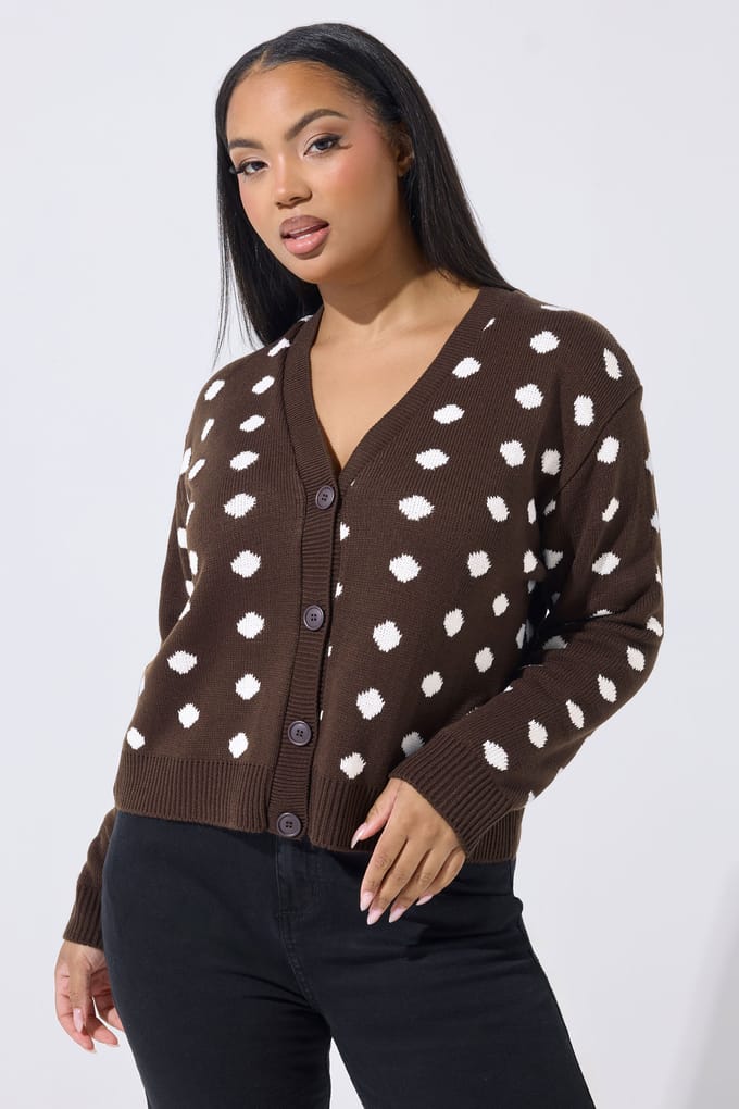 Limited Collection Chocoladebruin Gebreid Vest Met Stippen Size 54-56