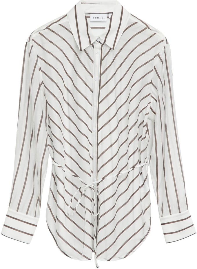 comma - female - Semi-transparante blouse van lyocellmix met ceintuur