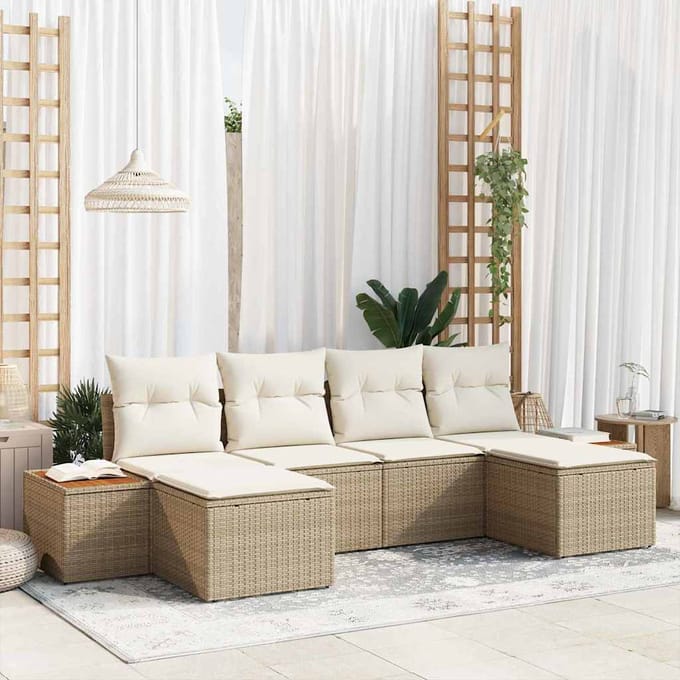 vidaXL - Tuinbank - Set - 6 - st - Beige - en - Crème - Poly - Riet