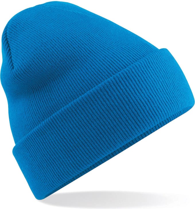 Beechfield Beanie Wintermuts - 100% soft Acryl - saffier blauw - Super soft - Brede omslag band - dames/ heren