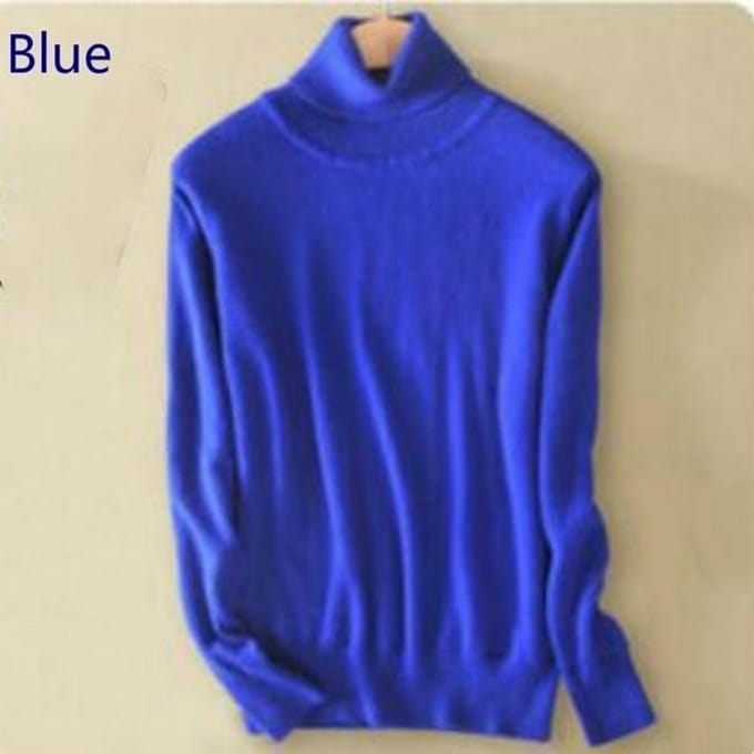 Pull en laine pur cachemire Femme tricoté col roulé Pull en cachemire Pull élasticité Pull Femme col haut pulls à tricoter Pull L bleu