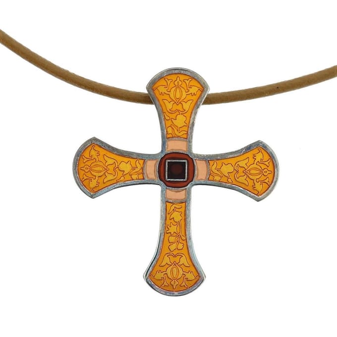 Behave - Emaille kruis ketting dames - Boho sieraden - Bruin oranje