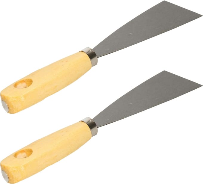 Bruder Mannesmann Plamuurmes - 2x - werkbreedte 40 mm - conisch geslepen staal - houten greep