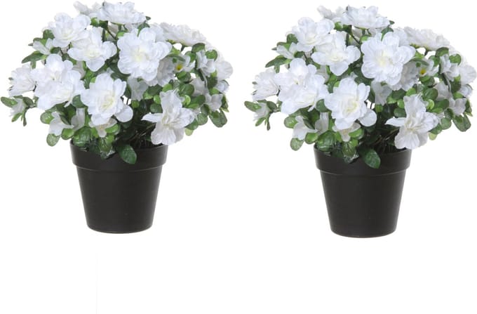 Louis Maes Azalea Kunstbloemen - 2 stuks - in pot - wit - H28 cm