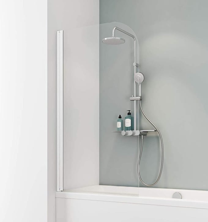 Badwand - 80 x 140cm - wit profiel - transparant veiligheidsglas - eenvoudige montage