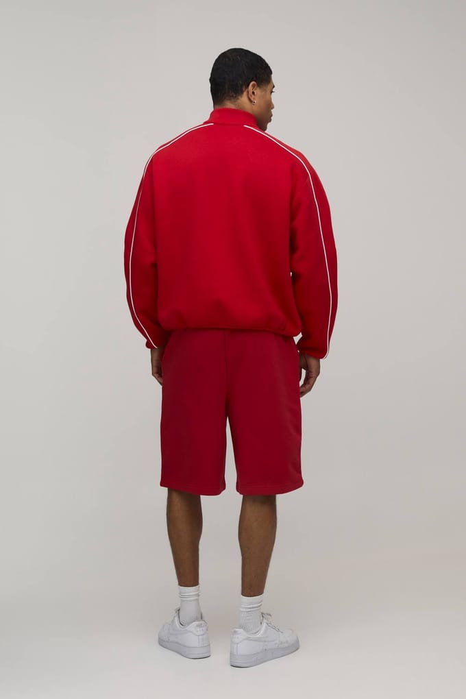 Baggy Fit Spray Wash Piping Jersey Short | Red | Size Medium
