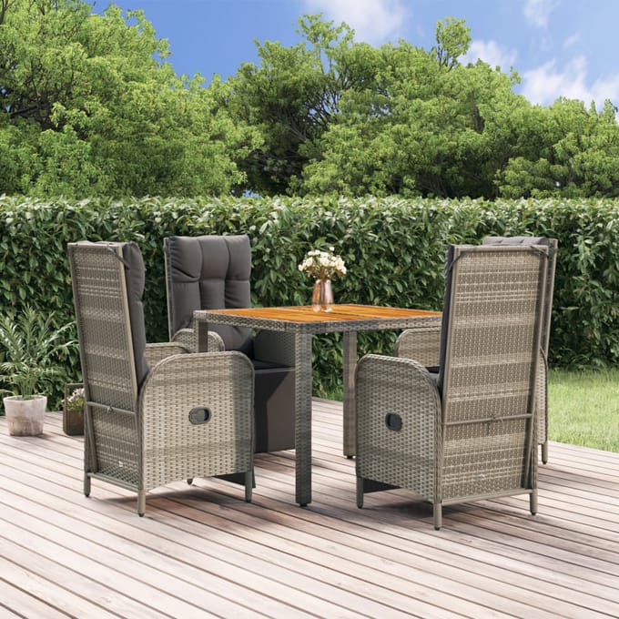 vidaXL - 5-delige - Tuinset - met - kussens - poly - rattan - grijs