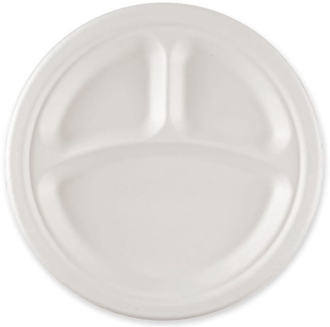 NATURE Star suikerriet menubordje rond 260mm 3-vaks wit 50 stuks