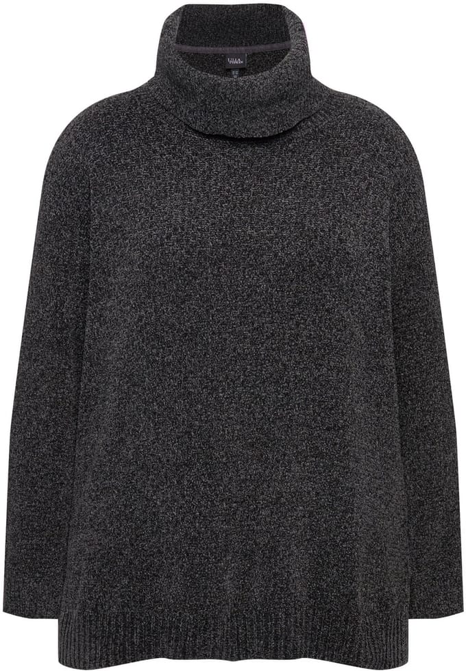 Ulla Popken - Dames - Chenille pullover oversized opstaande kraag lange mouwen - Grafietgrijs - Maat 54+