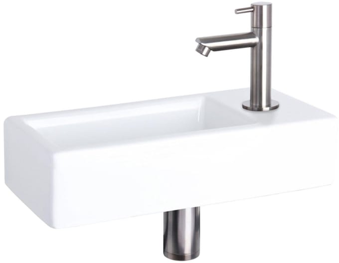 Differnz Hura fonteinset – 37.5x18.5x9 cm – keramiek wit – rechte mat chromen kraan