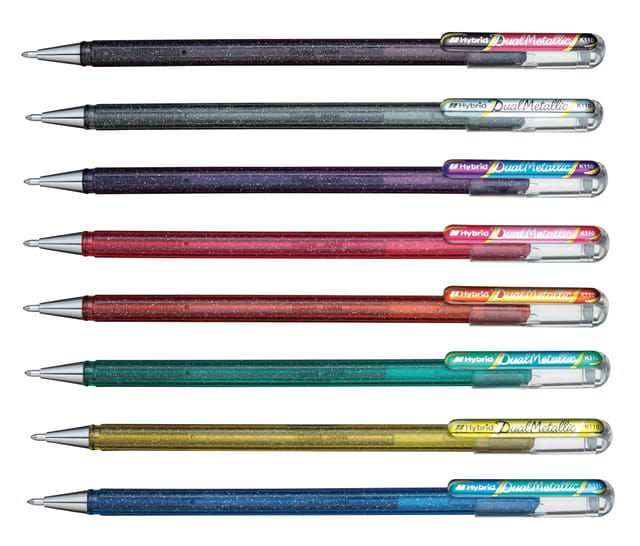 Gelschrijver Pentel K110 Dual medium metallic assorti 8 kleuren