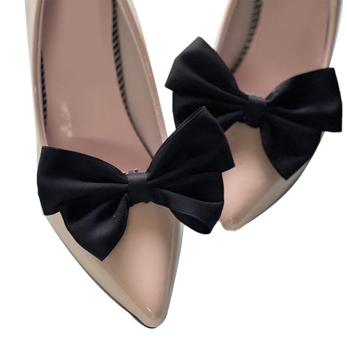 1 paire de chaussures à fleurs avec nœud, accessoires de mariée, breloque de chaussure, boucle de décoration, Clips noir