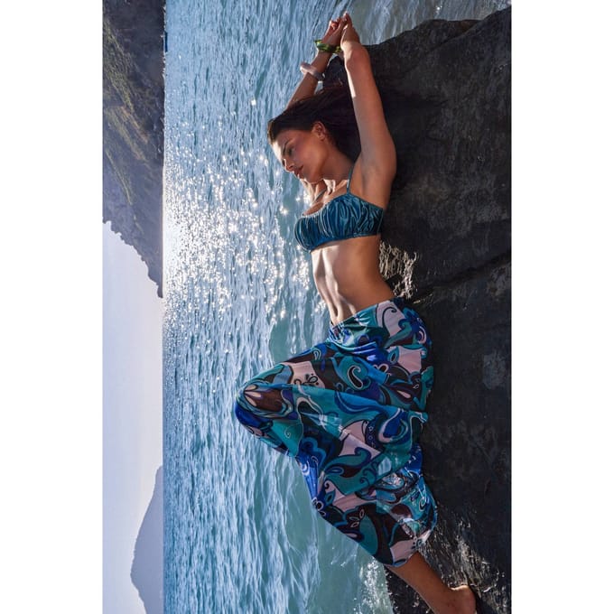 boohoo Dames Maxi Strandrok Van Doorschijnende Mesh Met Abstracte Print | Blue | Maat: 16