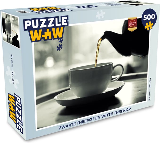 Puzzel Zwarte theepot en witte theekop - Legpuzzel - Puzzel 500 stukjes