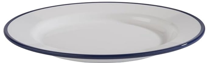 APS 84950 Bord "ENAMEL LOOK", Ø 20,5 cm, hoogte 2 cm, melamine, wit met blauwe rand