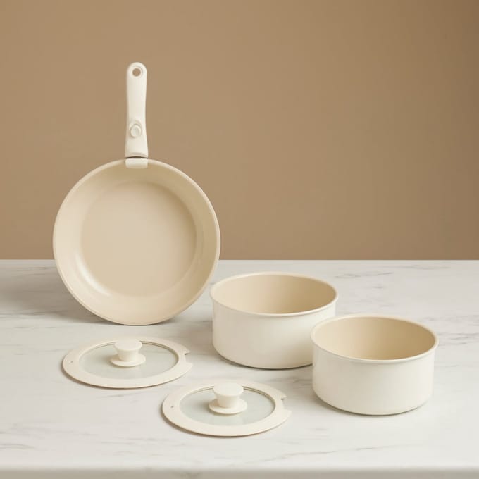 Karaca Ceramica Comfort - 6-delige Keramische Pannenset - Crème