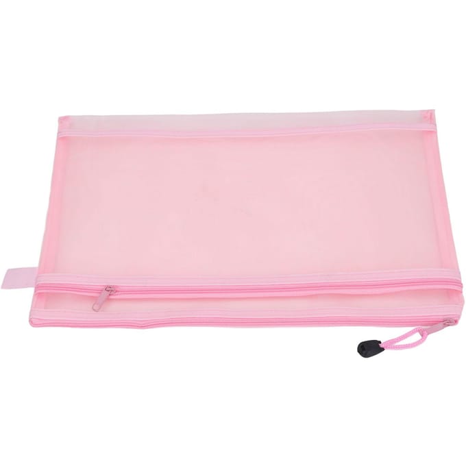 10 Stuks Dubbellaags Gaas Rits Portemonnee Tassen Nylon Gaas A4 Documententas met Handvat voor Kantoor School Huis Roze roze