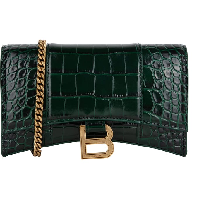 Balenciaga Hourglass Geëmbosseerde Croco Portemonnee Aan Ketting