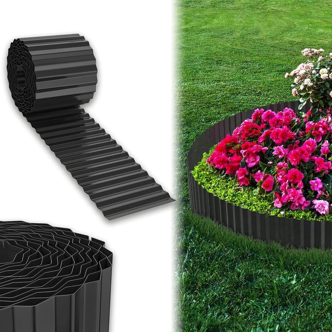 Grasrand Metaal - Bloembed Begrenzing - Tuin Afbakenen - Flexibel En Aanpasbaar - 5 Meter Lang 18 Cm - Zwart