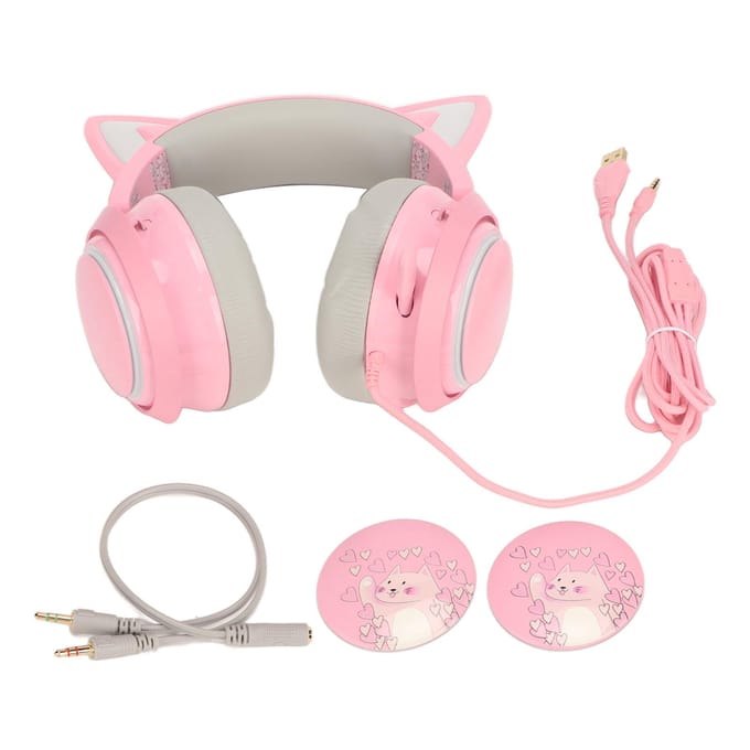 Gaming Headset Kattenoor Koptelefoon 3 Geluidseffect Ergonomisch met Microfoon voor Kinderen Volwassenen