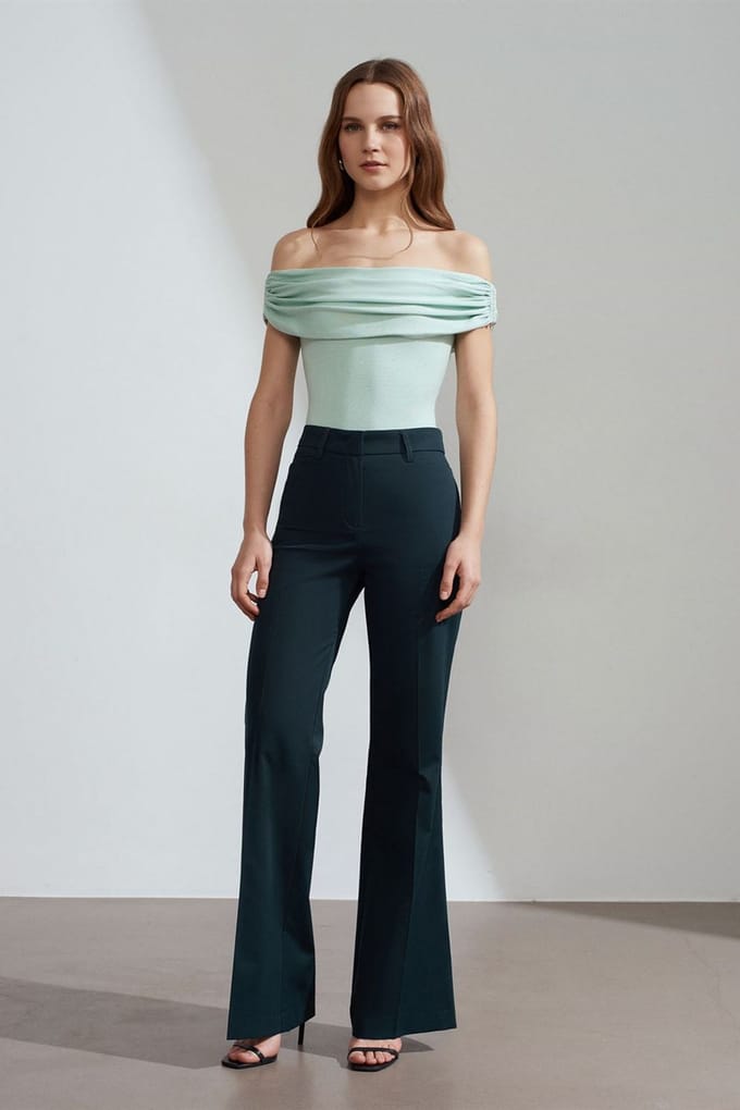 Dames Hoge Taille Flared Gabardine Broek