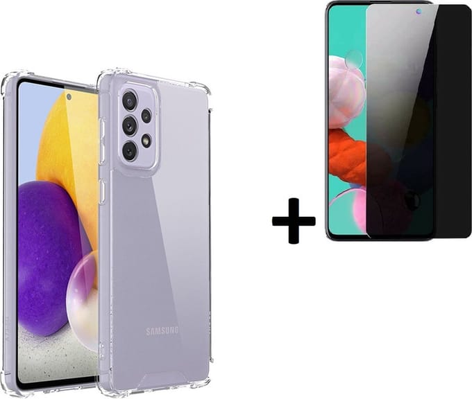 Geschikt voor Samsung Galaxy A73 5G Hoesje - A73 5G Screenprotector - A73 5G Hoes Transparant Shock Proof Case + Privacy Screenprotector