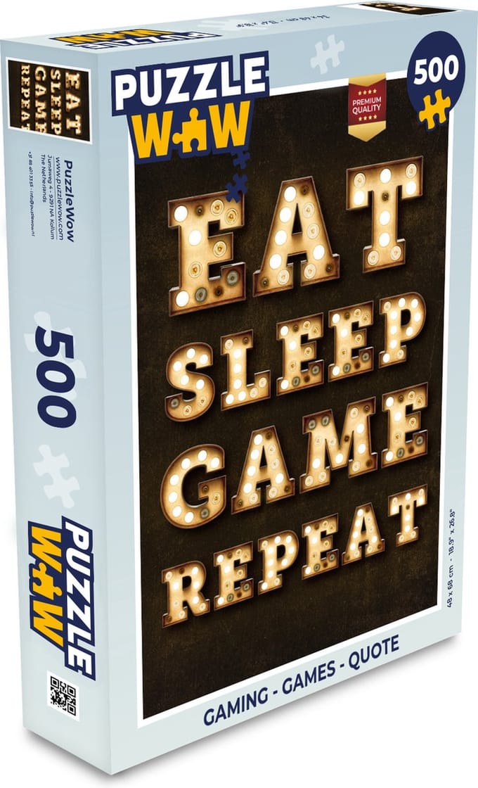 Puzzel Gaming - Games - Quotes - Spreuken - Eat sleep game repeat - Legpuzzel - Puzzel 500 stukjes