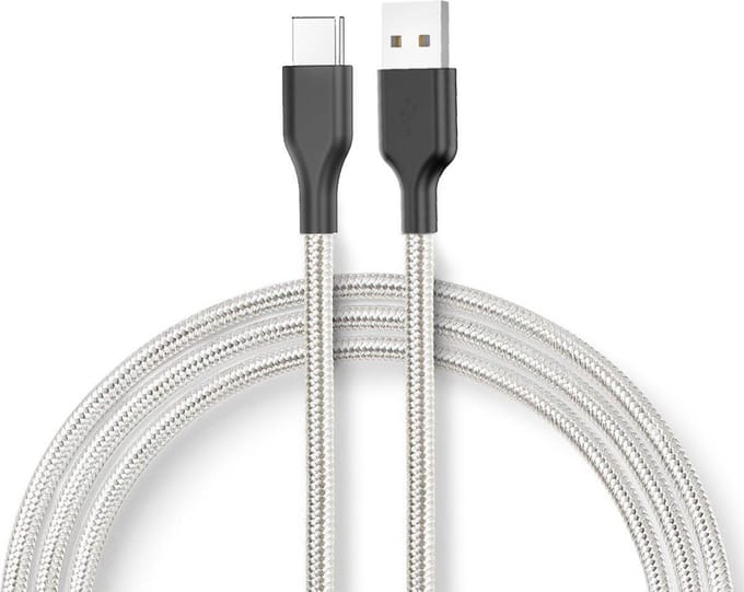 BSTNL – USB kabel - USB kabel type C – 1 m – USB naar USB-C - Nylon coated – zilver