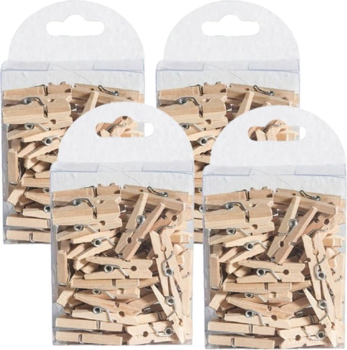 Chaks Hobby mini wasknijpers - 200x - naturel - hout- 2,5 cm