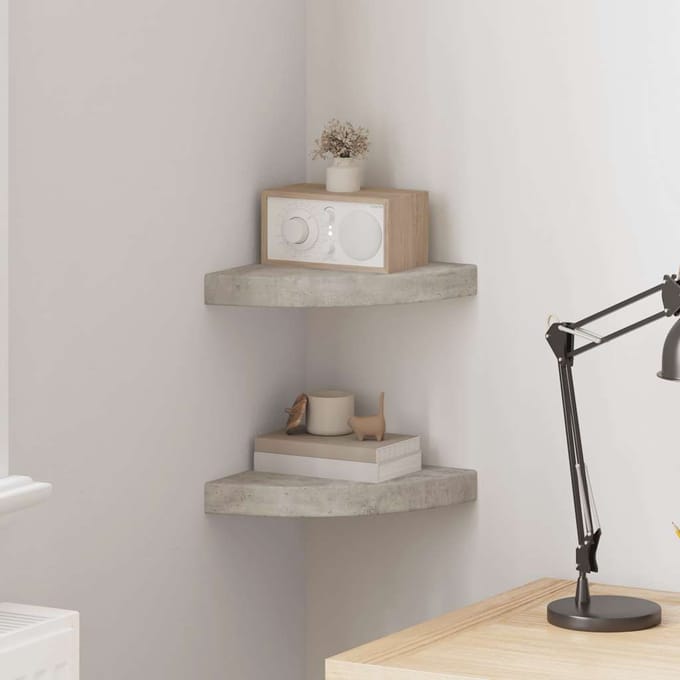 vidaXL - Hoekwandschappen - 2 - st - 25x25x3,8 - cm - MDF - betongrijs