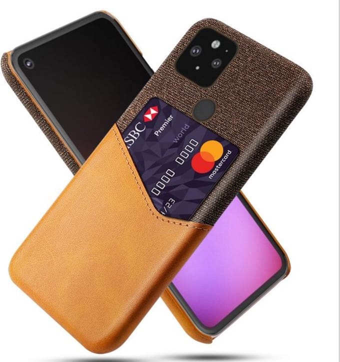 Google Pixel 4a 5G Luxe Hybride Backcover met Pasjeshouder + Glas Screenprotector _ Bruin