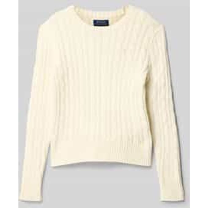 Gebreide pullover met kabelpatroon en labelstitching