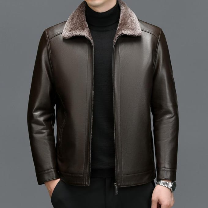 Leren jas van papa Heren Verdikte donsjas Leren jas Jas 4XL black