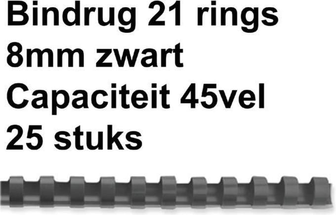 Bindrug gbc 8 mm 21-rings a4 zwart
