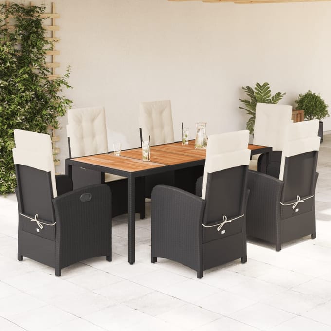 vidaXL - 7-delige - Tuinset - met - kussens - poly - rattan - zwart