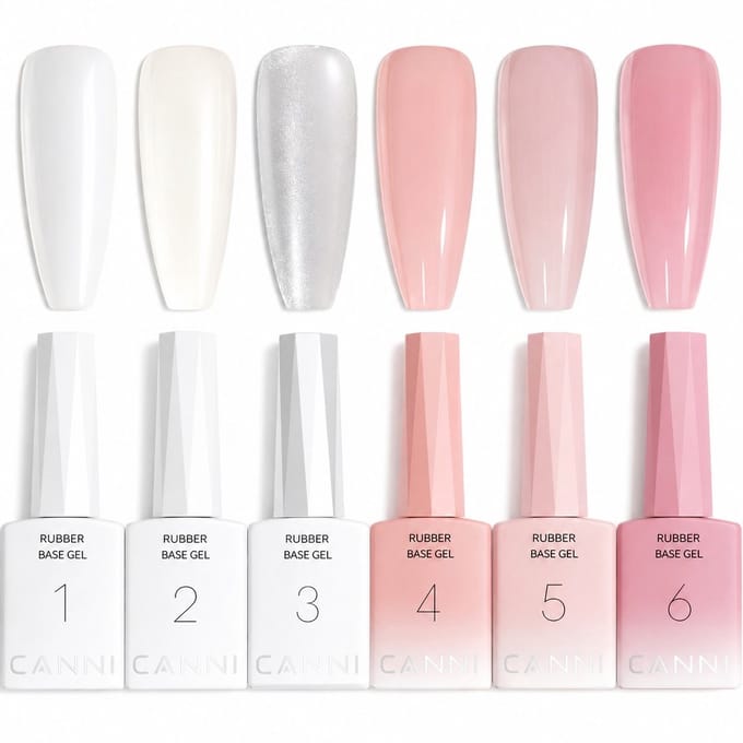 Canni - Rubberbase - 6 stuks - 10 ml - HEMA-vrij - TPO-vrij - Rubber base - Rubber base coat - Rubber base gellak - Rubber base gel - Rubberbase gellak - Rubberbase clear