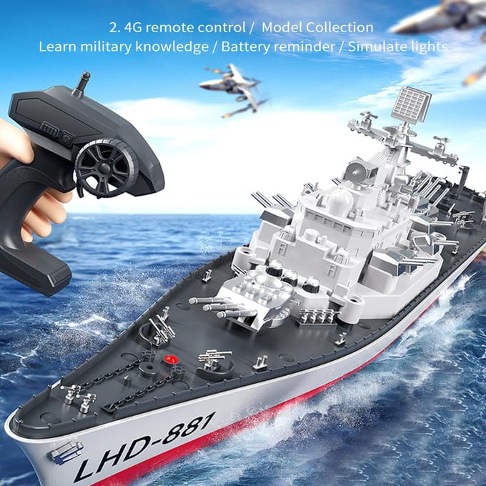 Afstandsbediening Slagschip Afstandsbediening Boot 2.4GHz Waterdicht Groot Formaat Schip Lage Batterij Alarm 2 battery wit