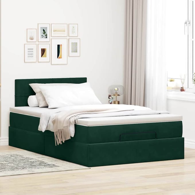 vidaXL - Ottoman - bed - met - matras - 120x200cm - fluweel - donkergroen