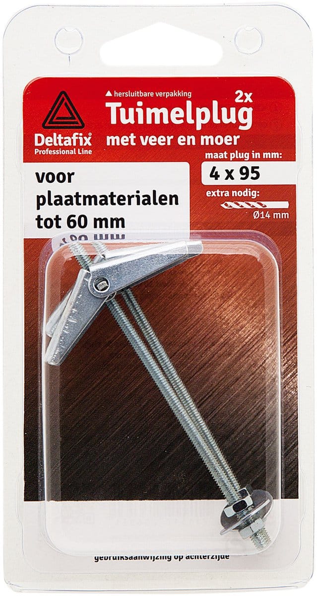Deltafix tuimelplug met moer verzinkt 3 x 85 mm 2 st.