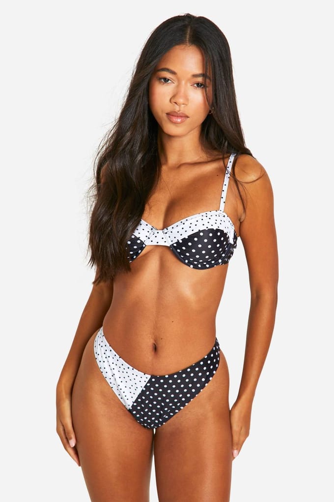 boohoo Dames Polkadot Hipster Bikini Slip | Zwart | Maat: 34