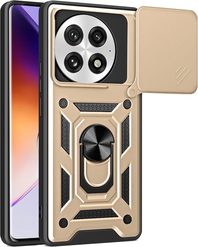 MobyDefend Hoesje - Geschikt voor OnePlus 13 - Pantsercase Met Draaibare Ring - Goud