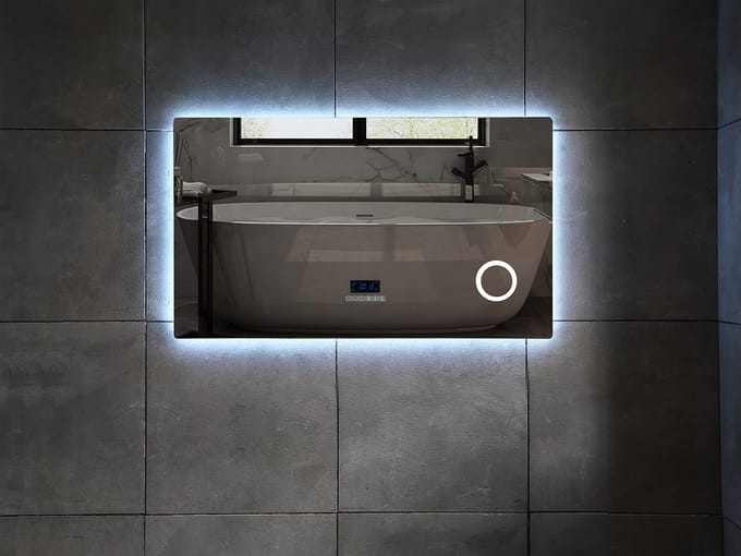 Mawialux LED Badkamerspiegel - 100cm - Rechthoek - Verwarming - Digitale klok - Bluetooth - Yade